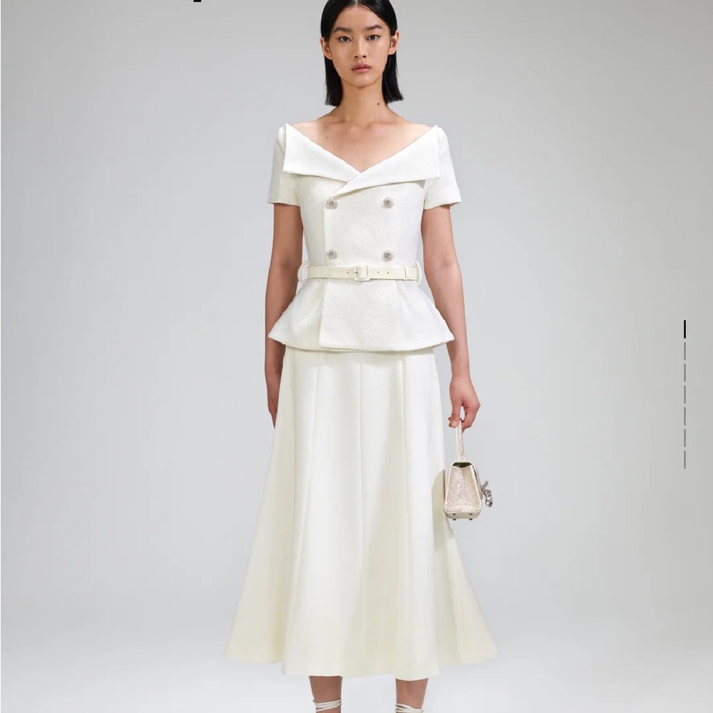 Self Portrait Cream Midi Boucle Dress